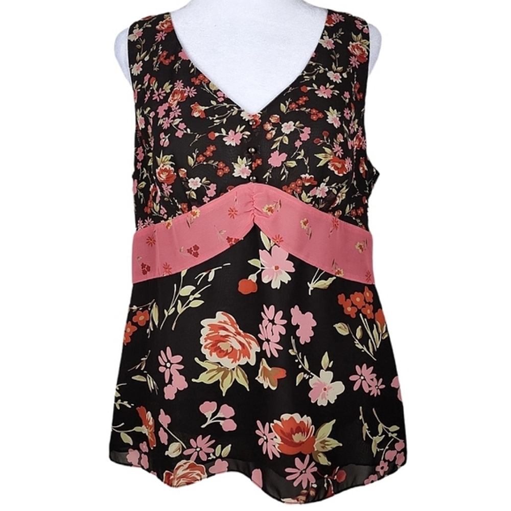 LOFT Black and Pink Floral Blouse